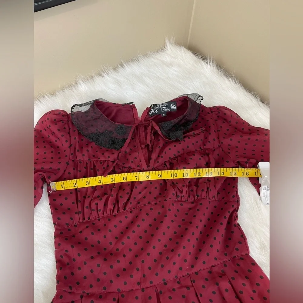 Hell Bunny Vixen retro polka dot Burgundy Dress small - Picture 6 of 12